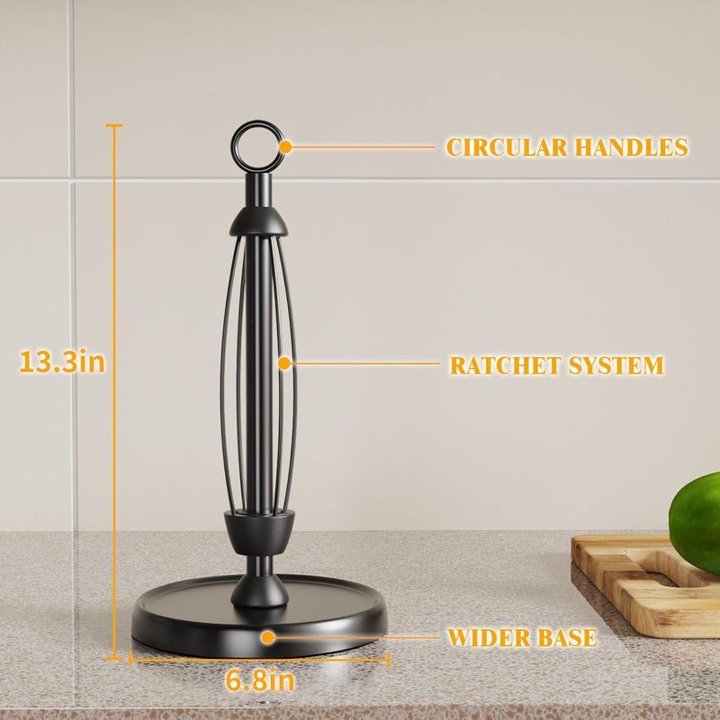 HZE Black Paper Towel Holder Countertop, One-Handed Tear, Stainless Steel, Weighted Base, Ring Paper Towel Holder Stand with Ratchet System for Kitchen Farmhouse Essentials Decor - Image 4